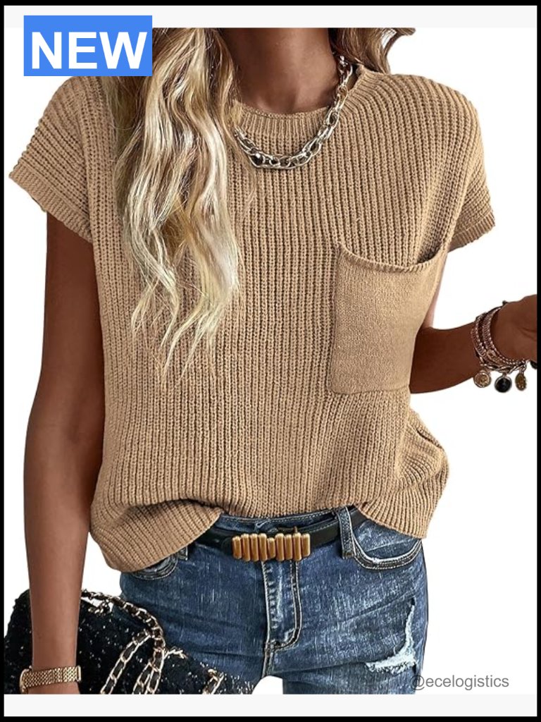 Casual Short Sleeve Knit Sweater Vest Pullover Tank Top Cotton Women's